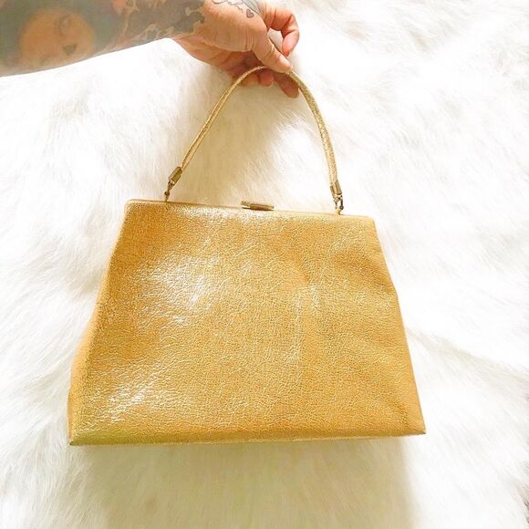 GOLD METALLIC 1950’s Lame Cocktail Handbag Purse - Picture 3 of 8